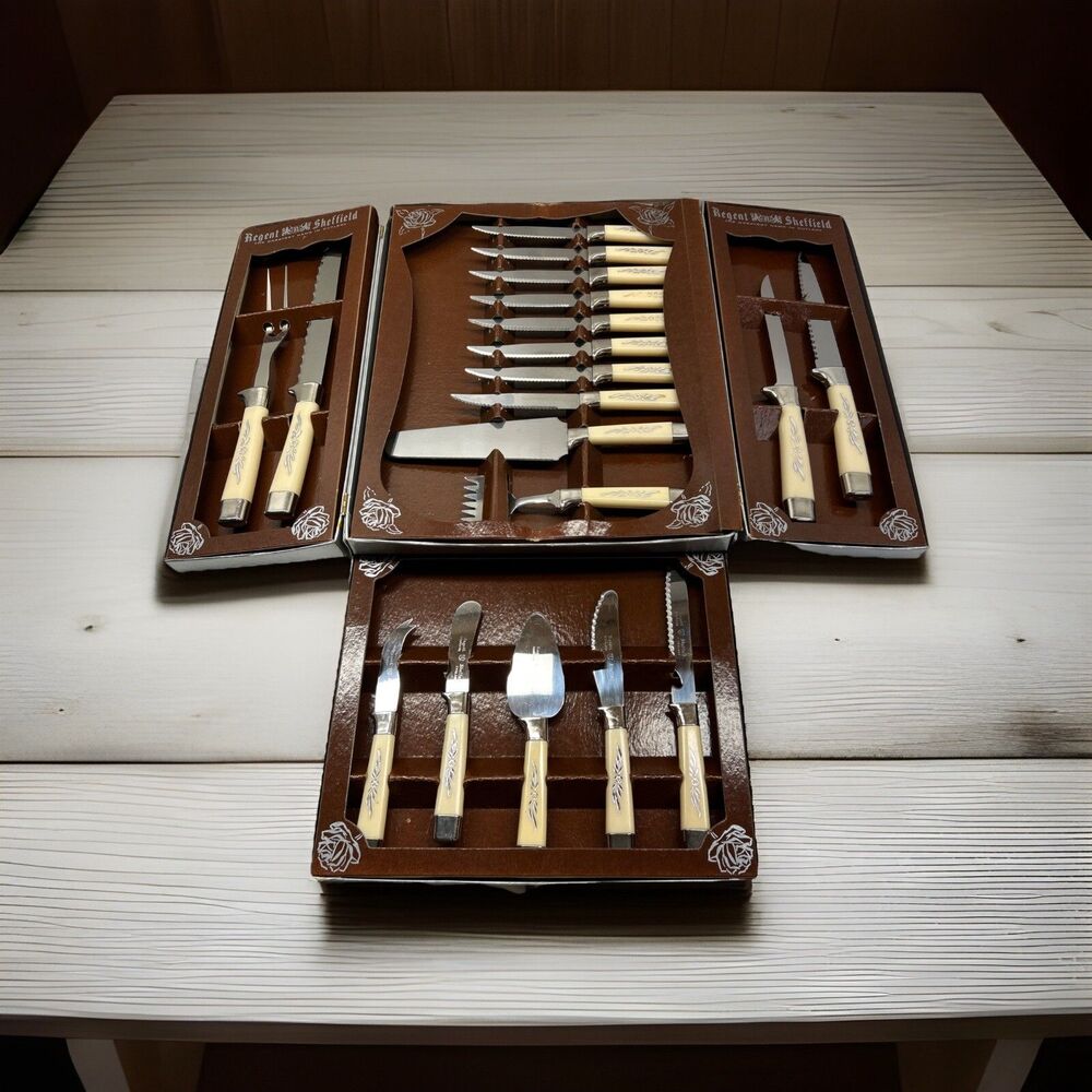 Regent Sheffield England Presentation Box Set Knives Serving Stainless 19 Piece